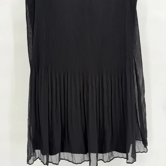 Nine West Pleated Chiffon V Neck Sleeveless Dress Lined Flowy XL Goth Flapper - Picture 7 of 13